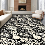 Abstract Black Cream Textured Design Rug
