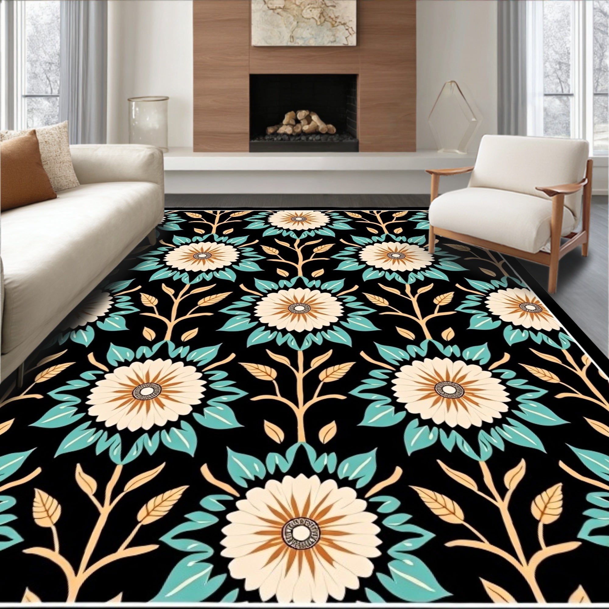 Floral Garden Patterned Art Rug