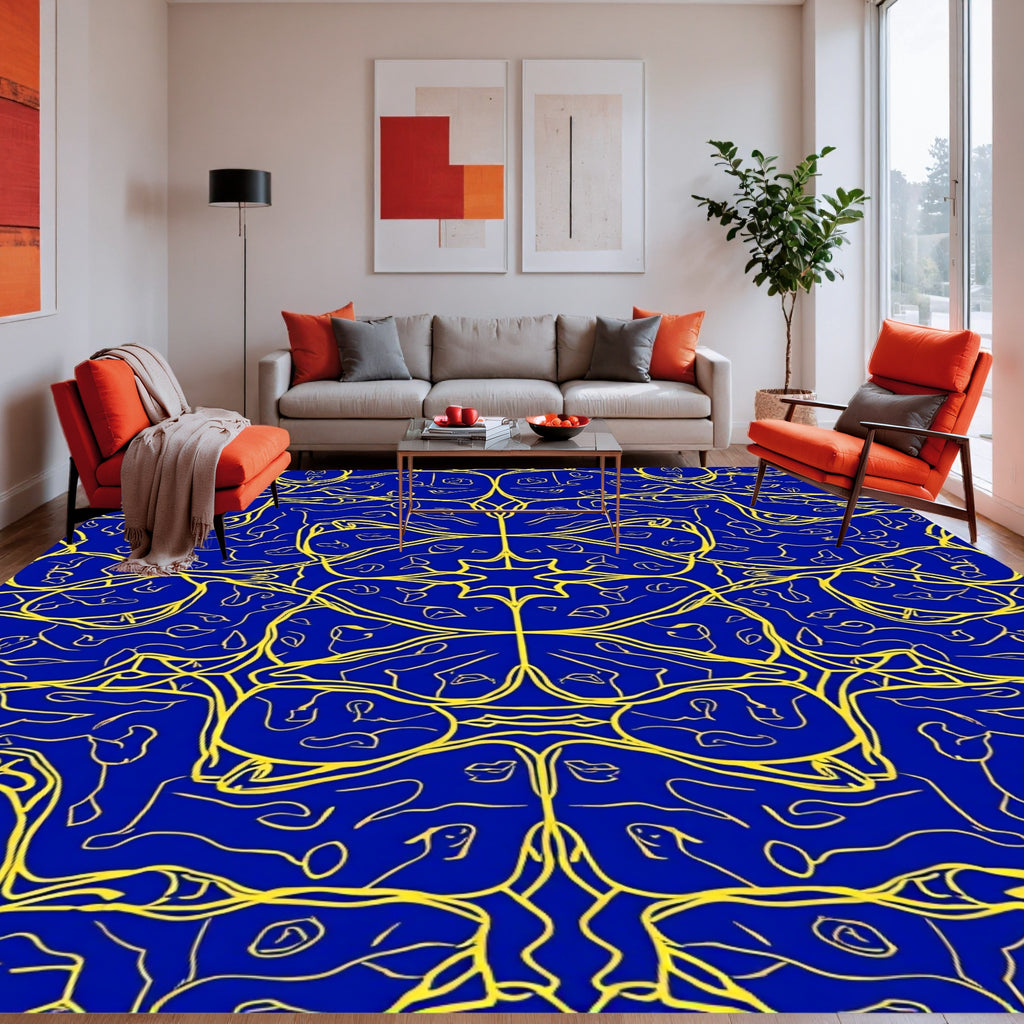 Flowing Yellow Abstract Linear Pattern Rug