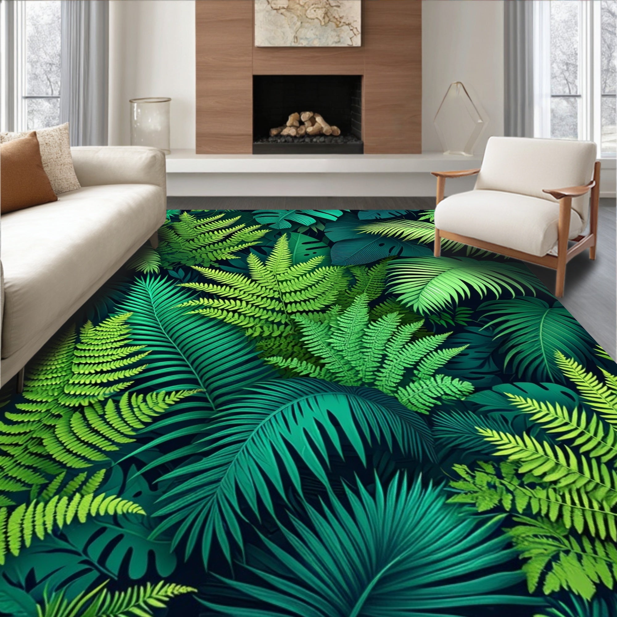 Lush Tropical Leaves Pattern Rug