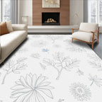 Outline Floral Branches and Blooms Rug