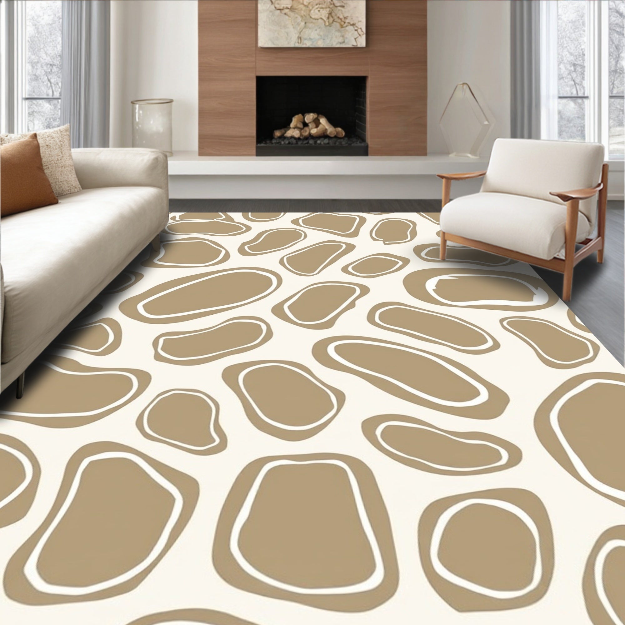 Organic Beige Outline Irregular Shapes Rug