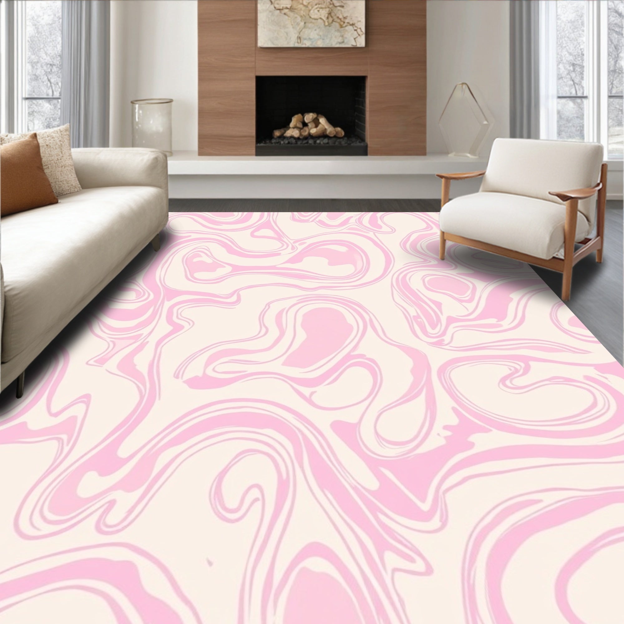 Pastel Pink Swirl Pattern Rug