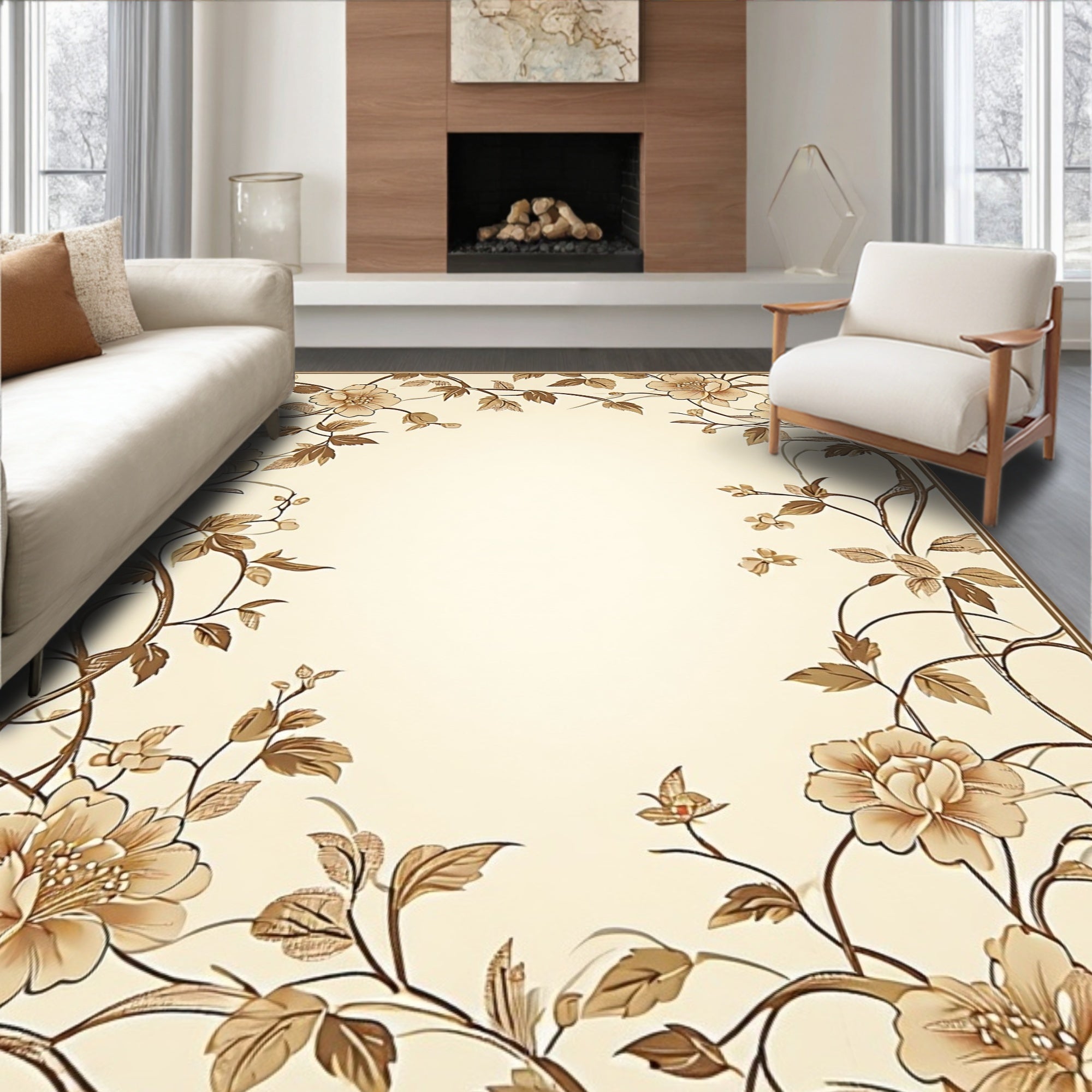 Floral Vine Cream Accent Rug