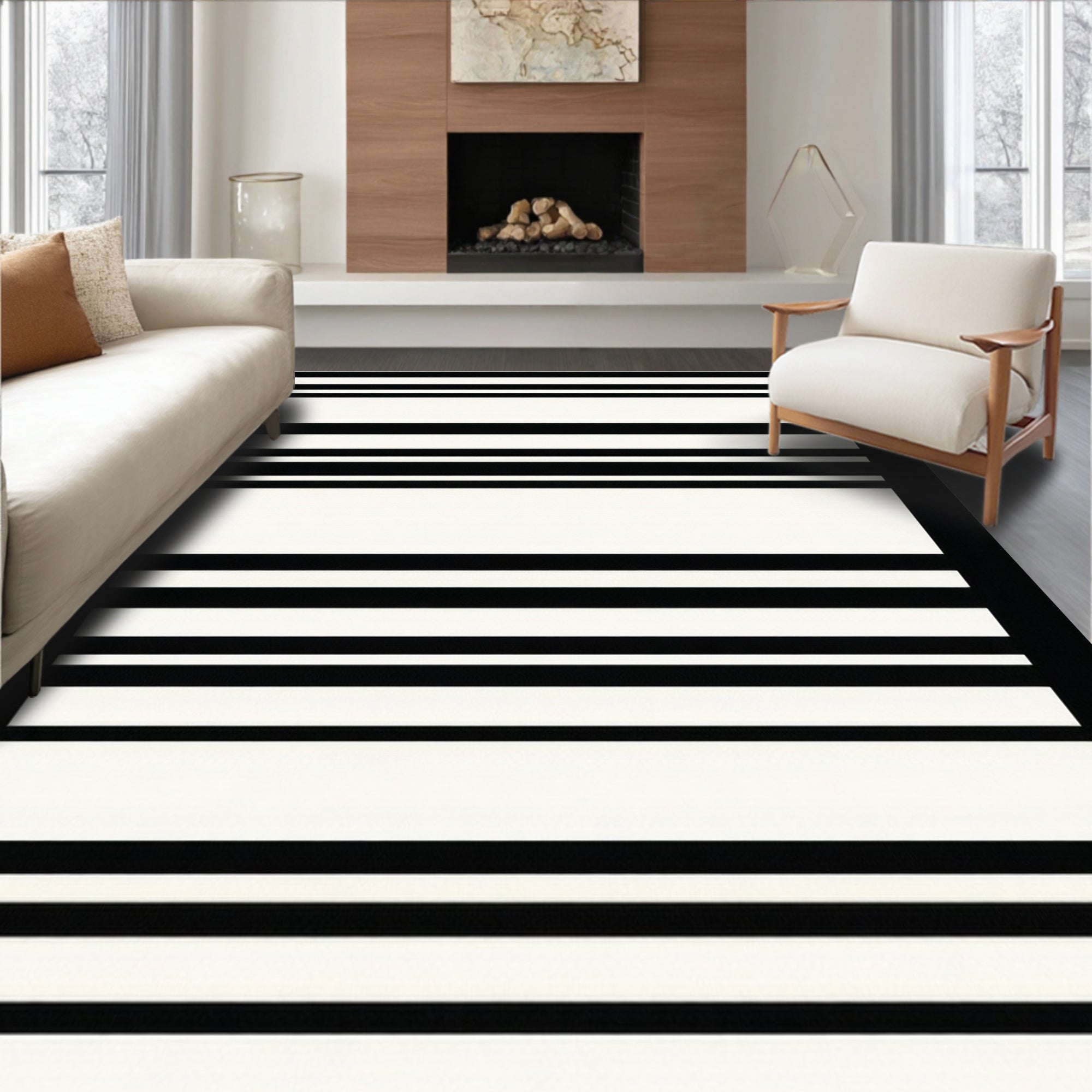 Minimalist Black White Stripe Rug