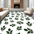 Dark Green Leafy Botanical Scatter Rug