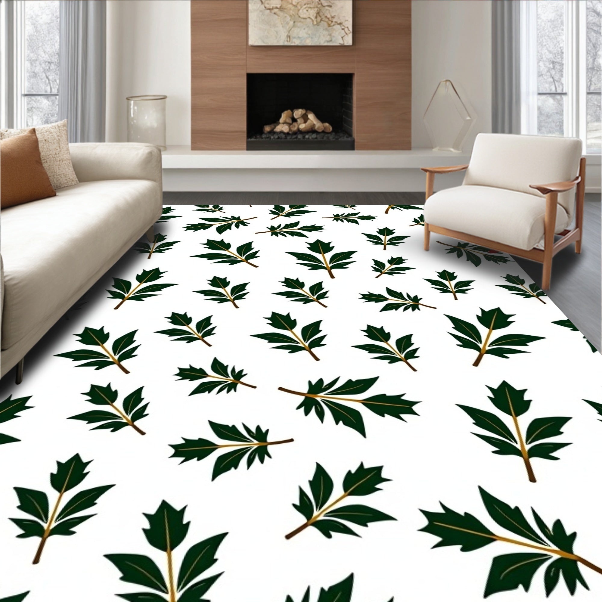 Dark Green Leafy Botanical Scatter Rug
