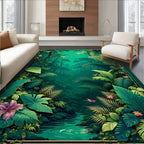 Lush Jungle Floral Butterfly Scenery Rug