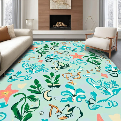 Abstract Botanical Doodle Pattern Rug