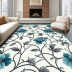 Elegant Teal Floral Vine Pattern Rug
