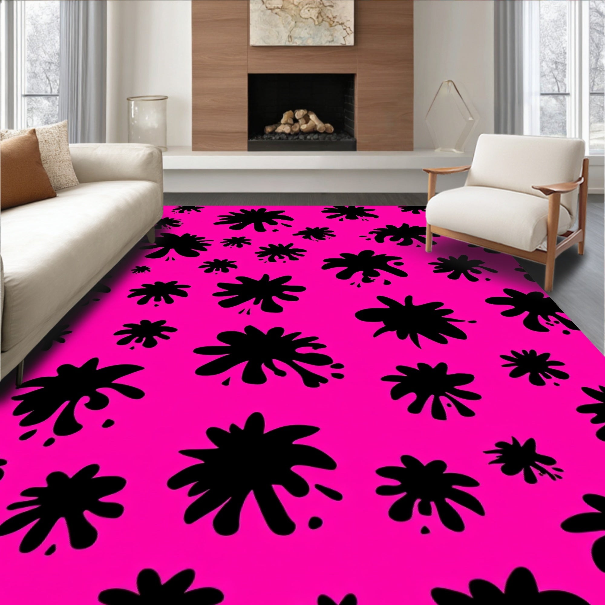 Bold Black Splatter Pattern Rug