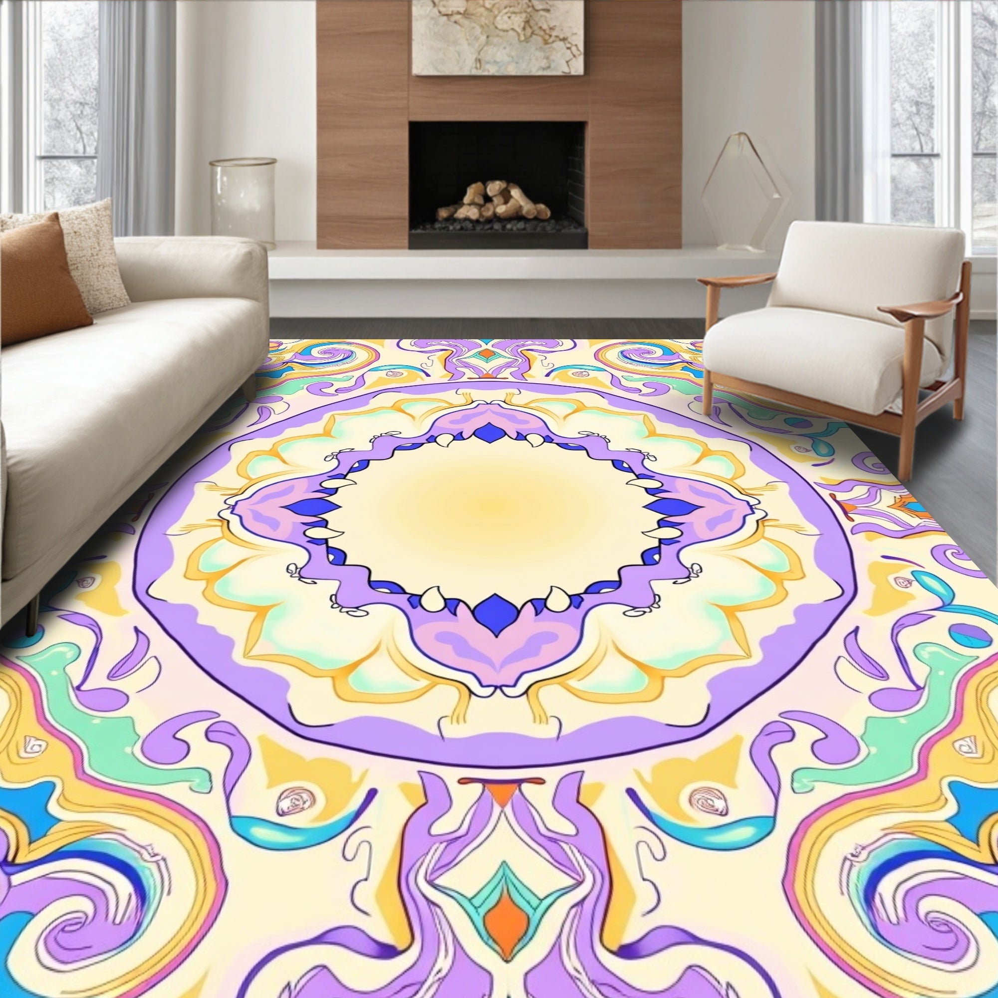 Whimsical Abstract Psychedelic Mandala Design Rug