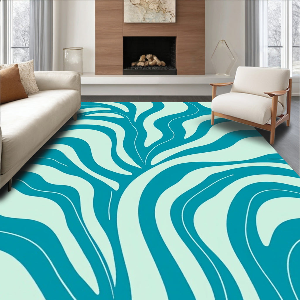Aqua Organic Waves Design Rug