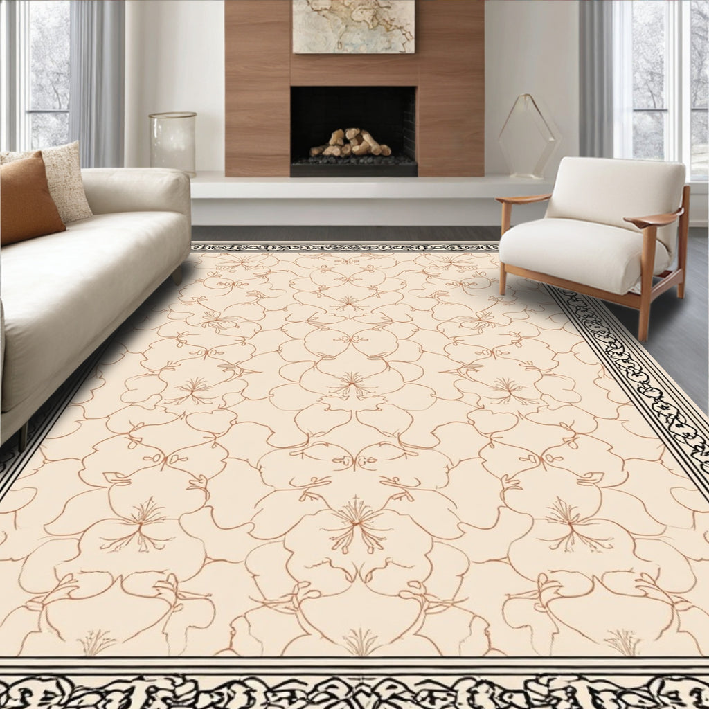 Elegant Floral Patterned Beige Rug