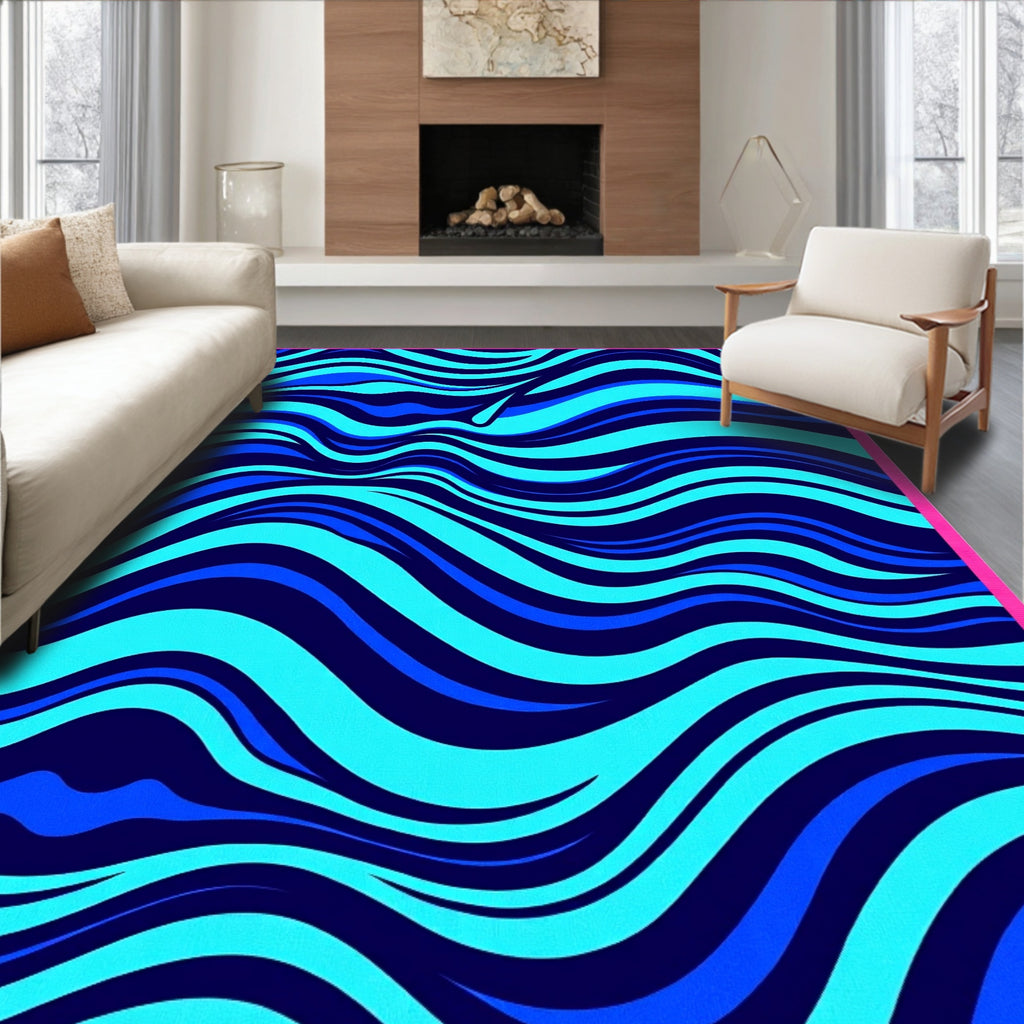 Vivid Ocean Blue Swirl Rug