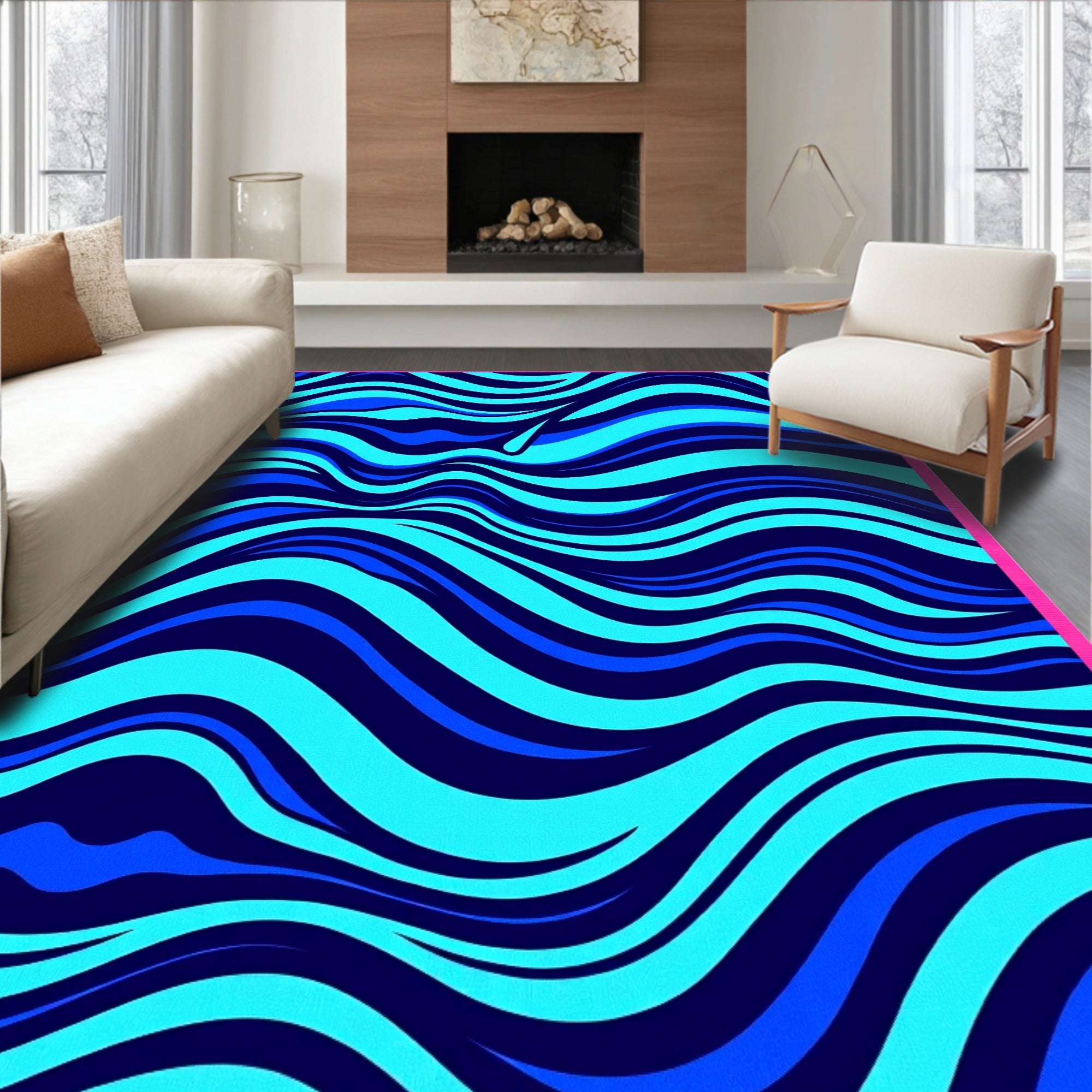 Vivid Ocean Blue Swirl Rug