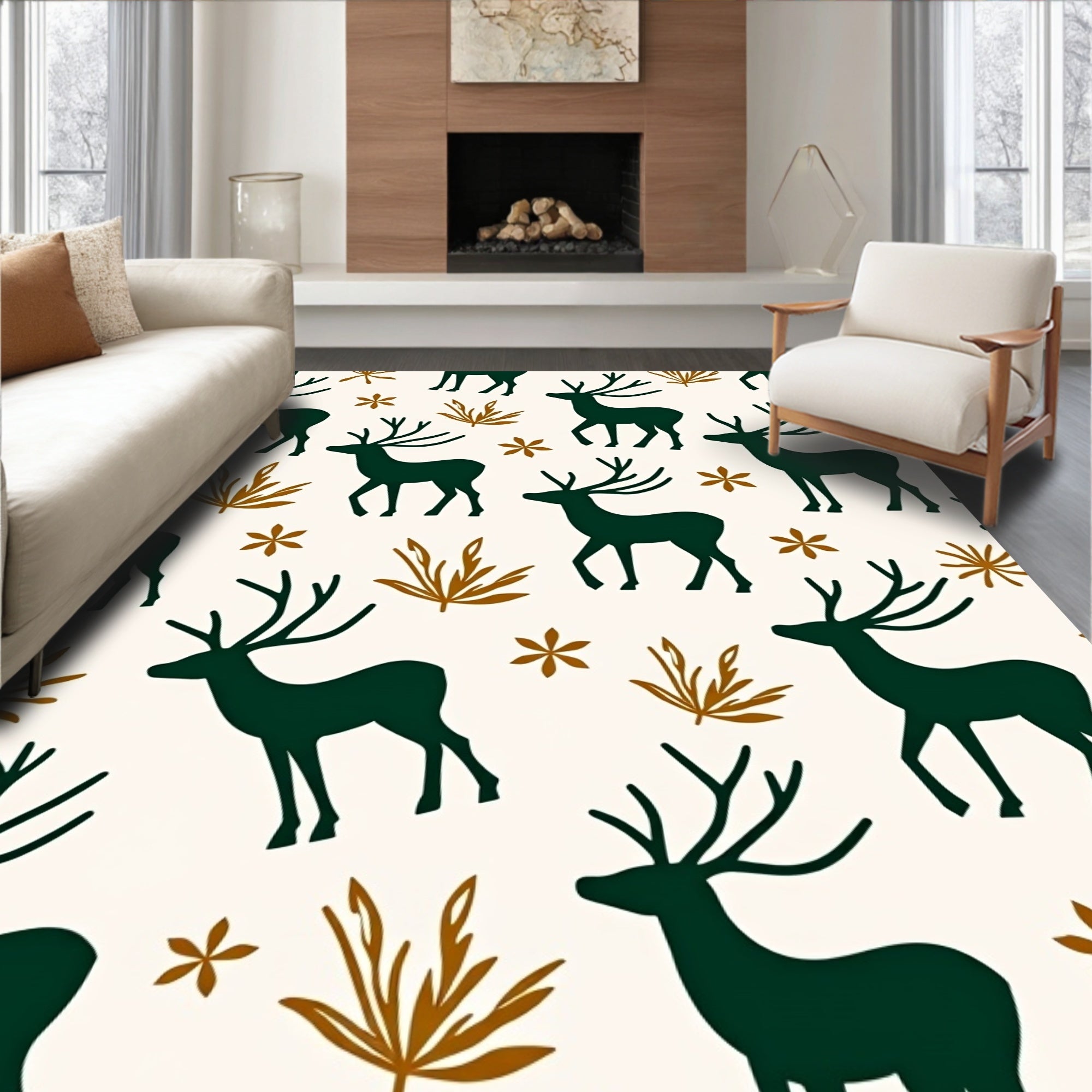 Forest Green Deer Autumn Foliage Rug