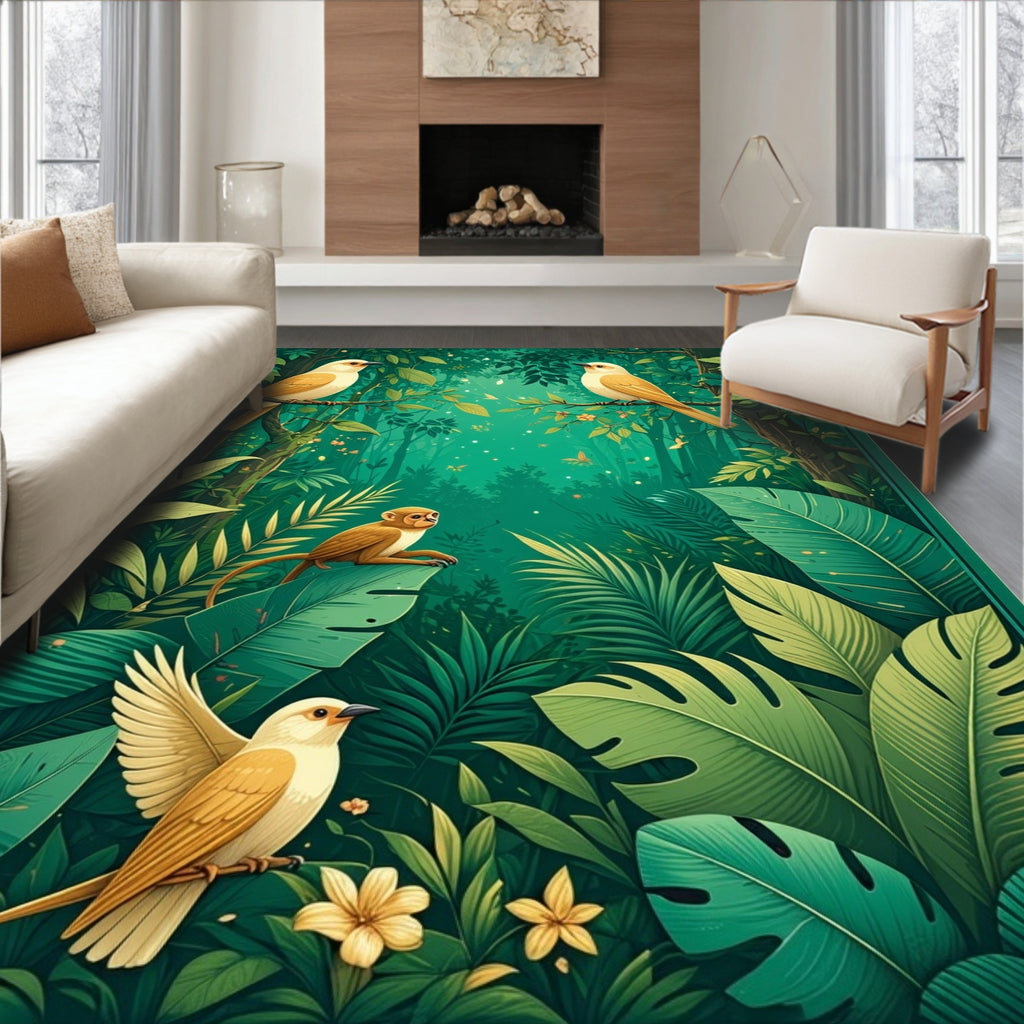 Exotic Jungle Wildlife Bird Monkey Design Rug