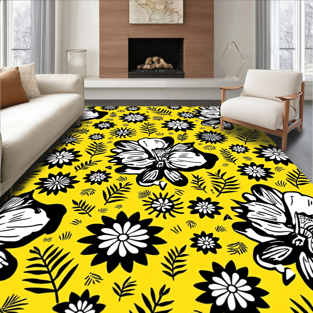 Bold Blossom and Leaf Pattern Rug