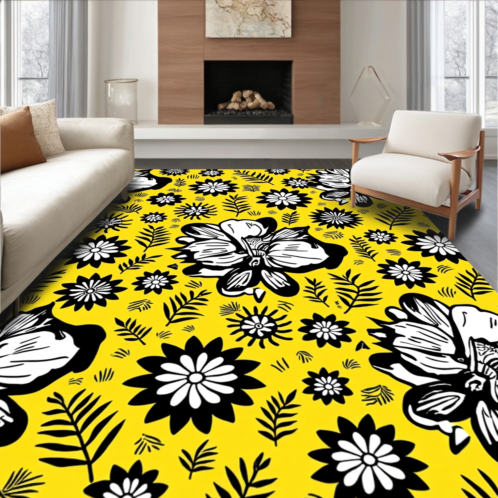 Bold Blossom and Leaf Pattern Rug