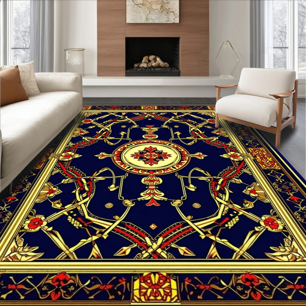 Intricate Red Gold Floral Medallion Rug
