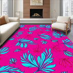 Vibrant Cyan Tropical Leaf Pattern Rug