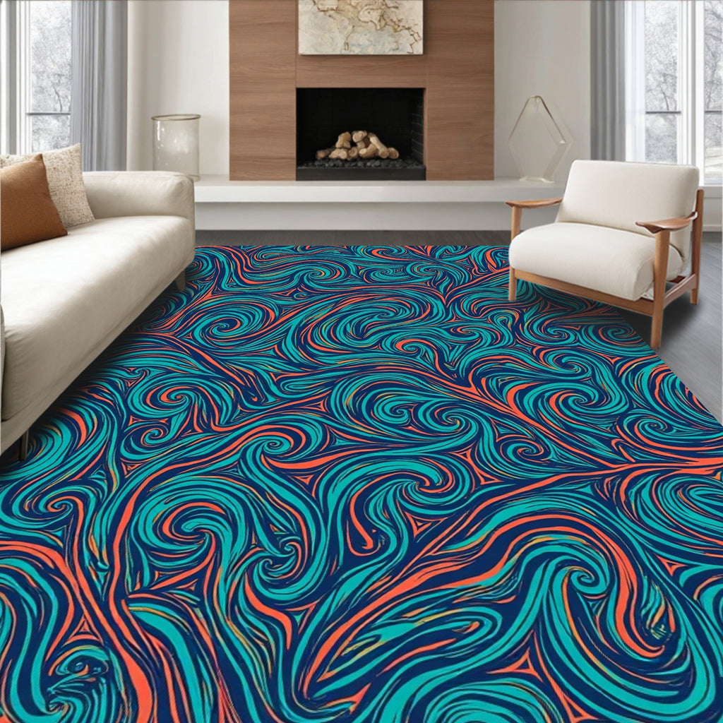 Teal Orange Swirl Vintage Pattern Rug