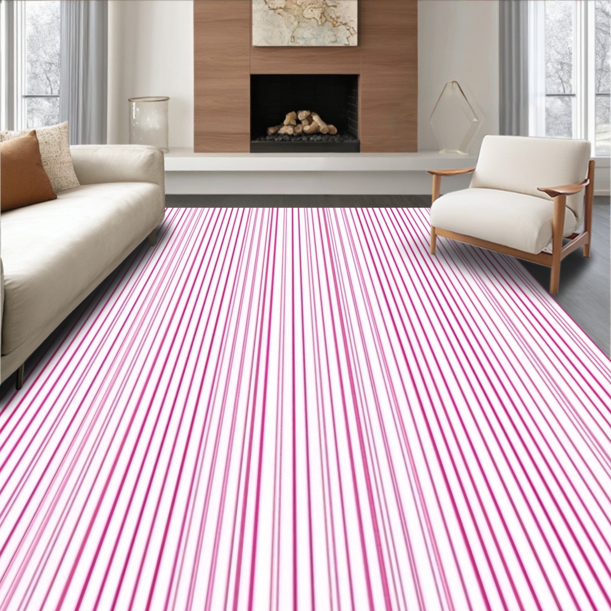 Fine Pink Line Pattern Rug