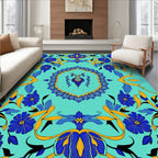 Bold Blue Yellow Floral Mandala Design Rug
