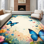 Bright Blue Butterflies Floral Garden Rug