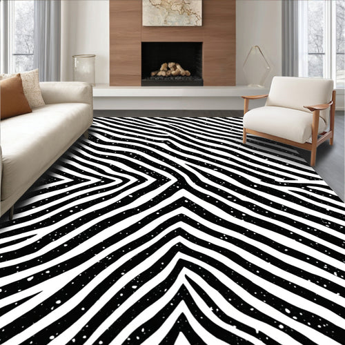 Abstract Black white Stripe Pattern Rug