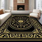 Elegant Gold Floral Medallion Ornamental Rug
