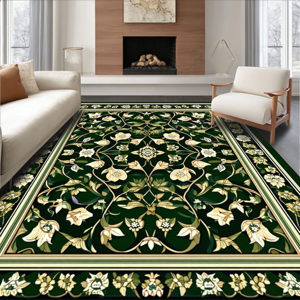 Green Floral Art Nouveau Rug