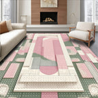 Soft Pink Sage Geometric Blocks Rug