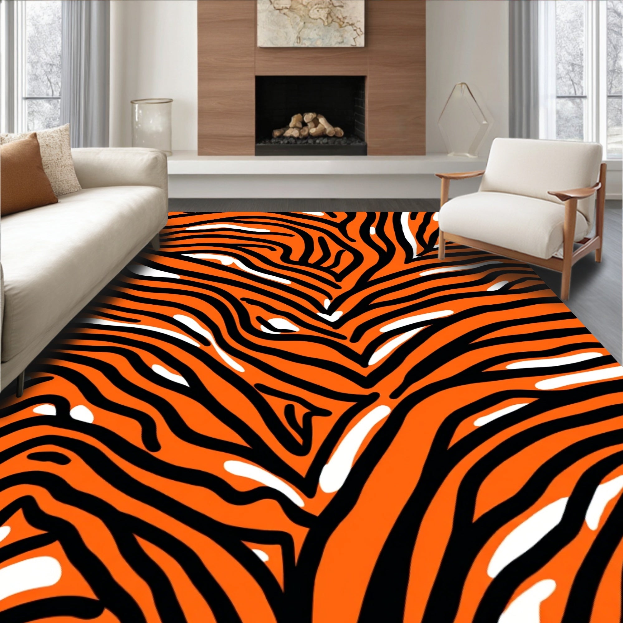 Bold Orange Black Stripes Pattern Rug