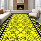 Bold Geometric Yellow Black Border Design Rug