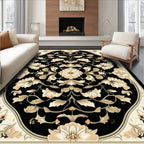 Intricate Floral Mandara Black Tan Rug