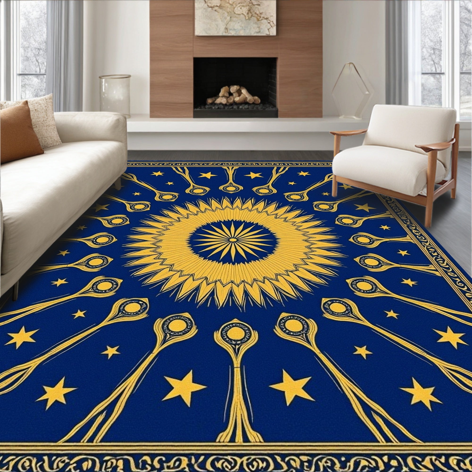 Starry Sky Sunburst Pattern Rug