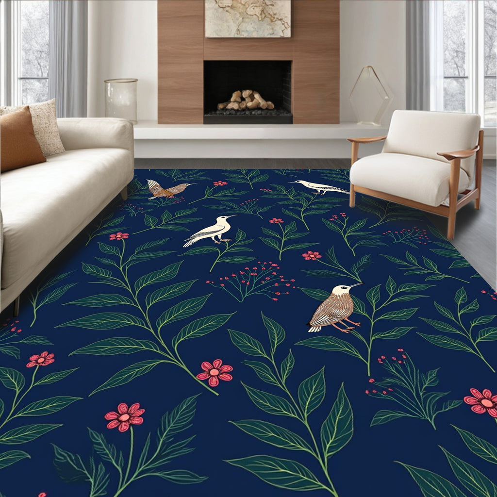 Nature Birds Flowers Garden Design Rug