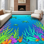 Whimsical Sea Turtle Coral Garden Design Rug
