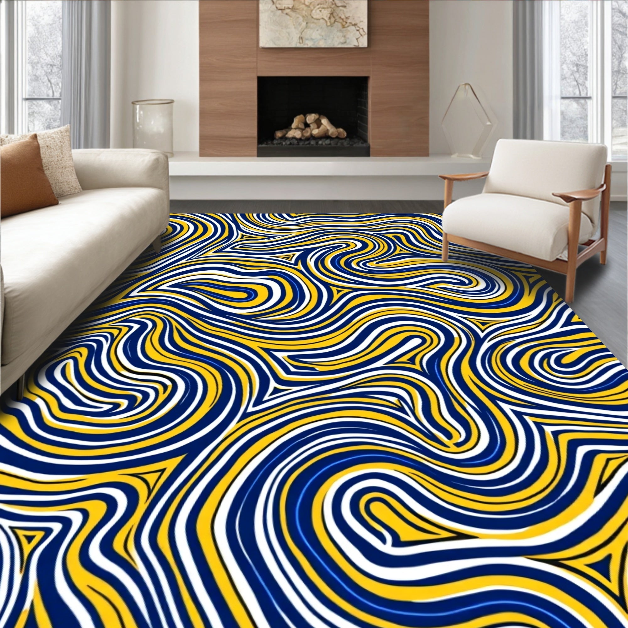 Bold Swirling Ink Style Pattern Rug
