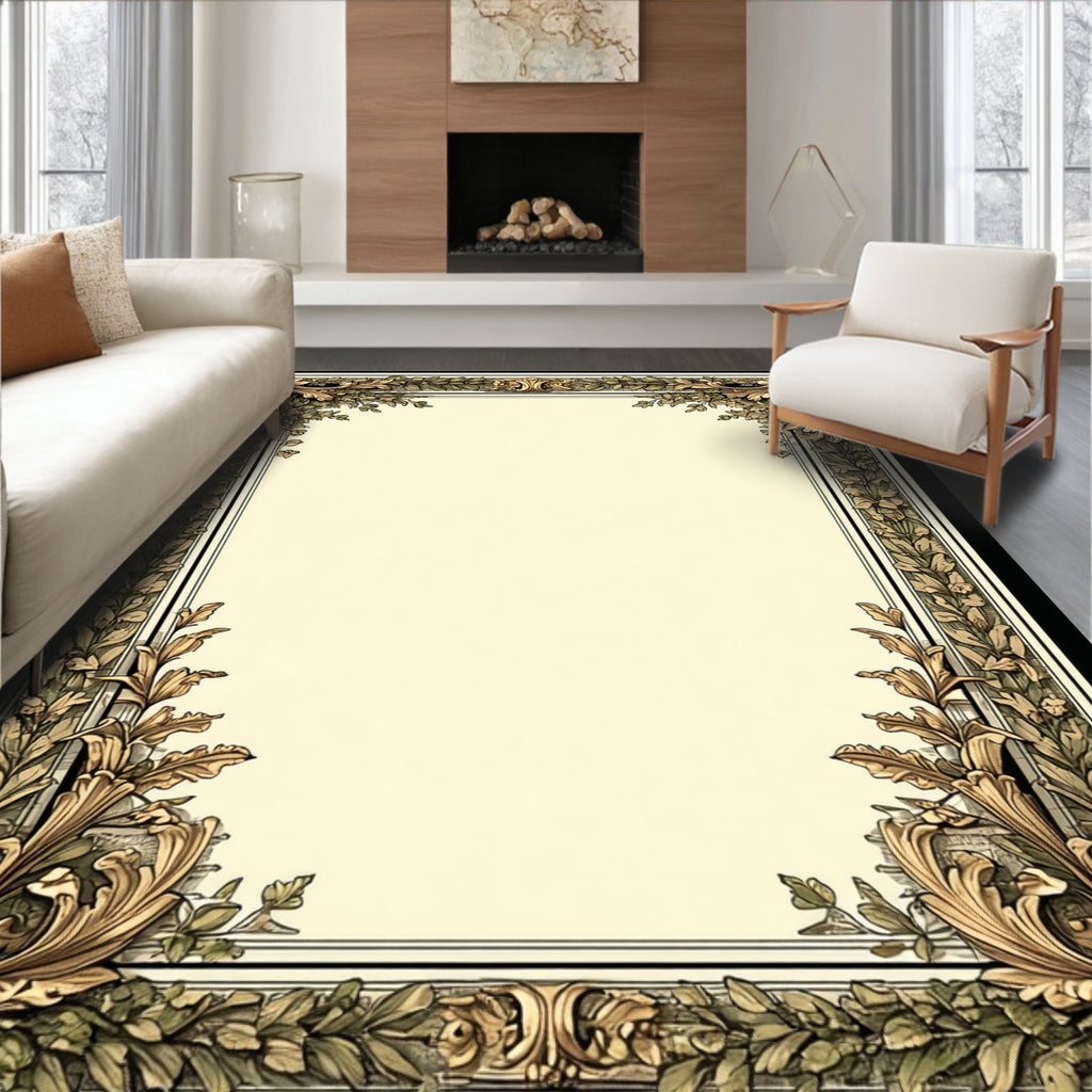 Antique Leaf Scroll Ornate Border Rug