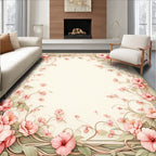Whimsical Pink Floral Vine Border Rug