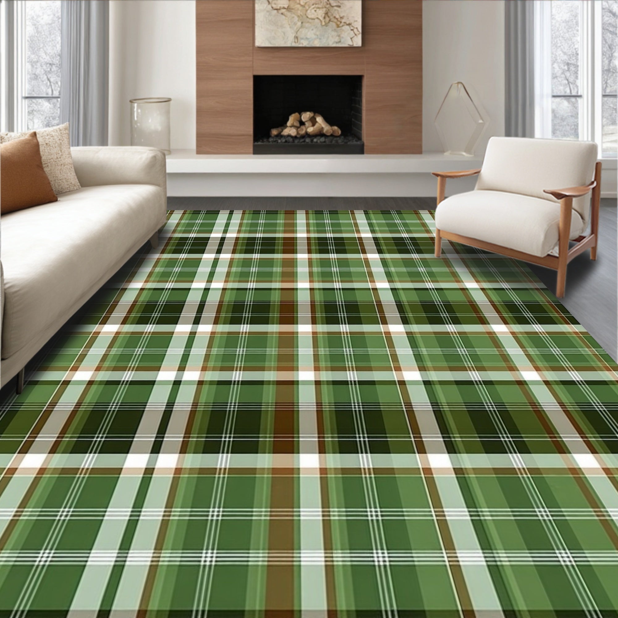 Classic Green Tartan Pattern Rug