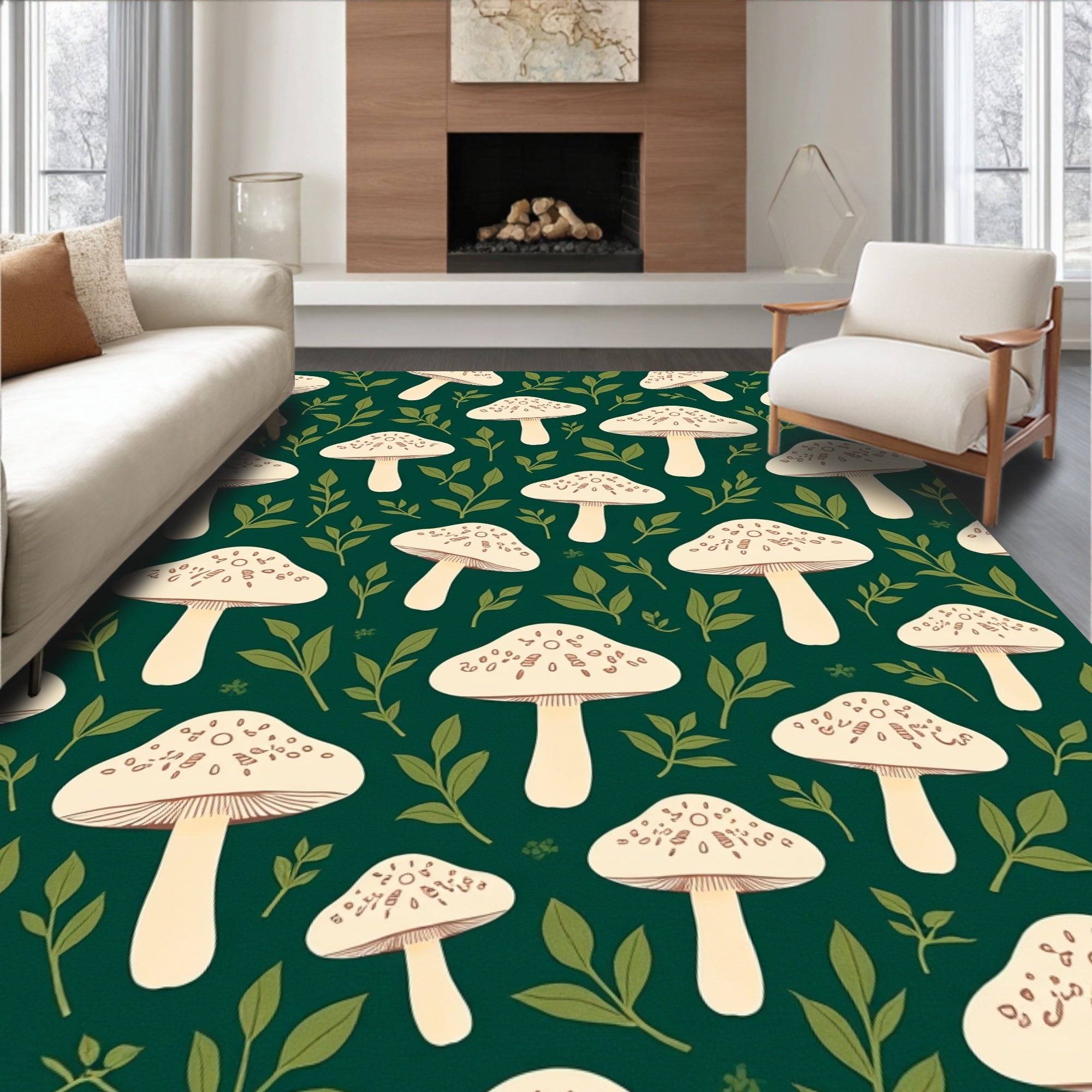 Fantasy Forest Mushroom Pattern Rug
