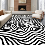 Abstract Black White Wavy Stripe Design Rug