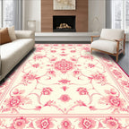 Elegant Pink Floral Scroll Pattern Rug