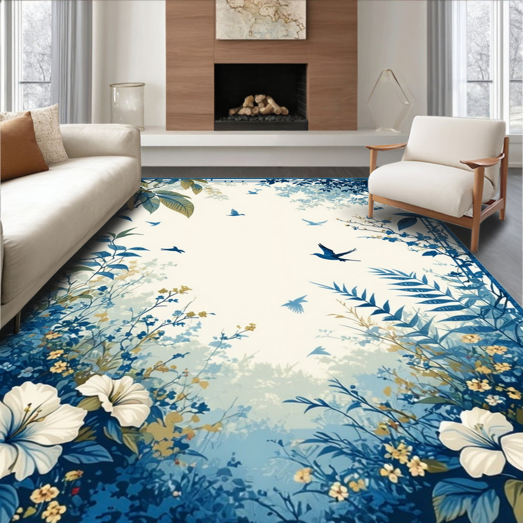 Birds and Blooming Floral Garden Rug