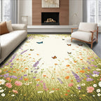 Whimsical Butterflies Wildflowers Meadow Design Rug