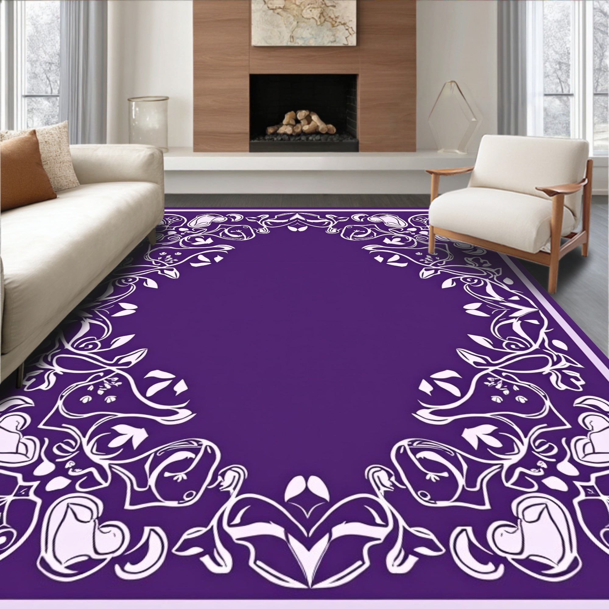Opulent Lilac With White Flourish Pattern Rug
